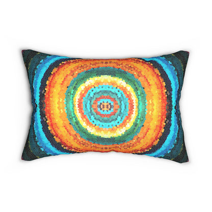 Pixel Mosaic Teal Orange Lumbar Pillow