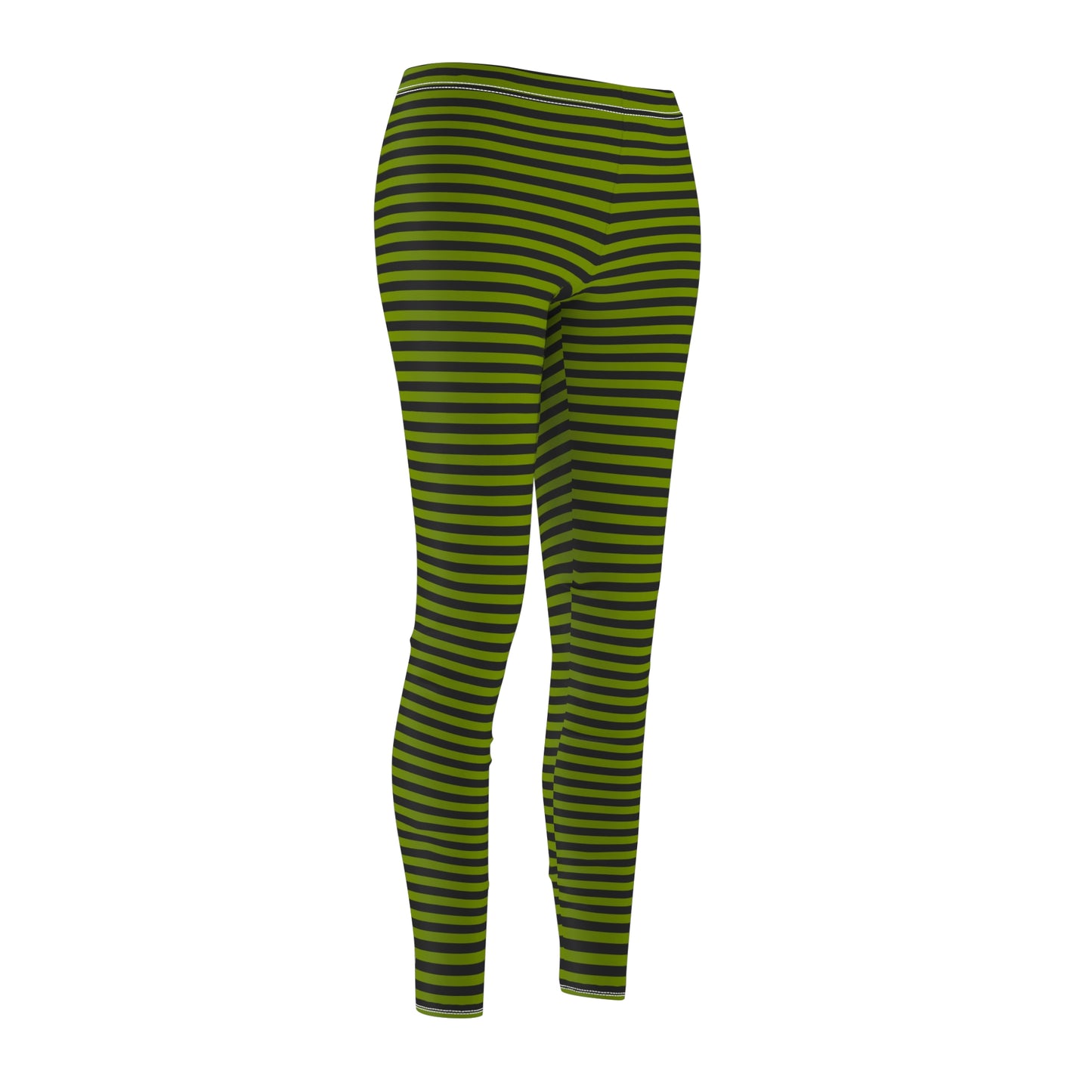 Avocado Green Skinny Striped Women's Super Soft Leggings