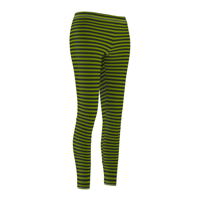Avocado Green Skinny Striped Women's Super Soft Leggings