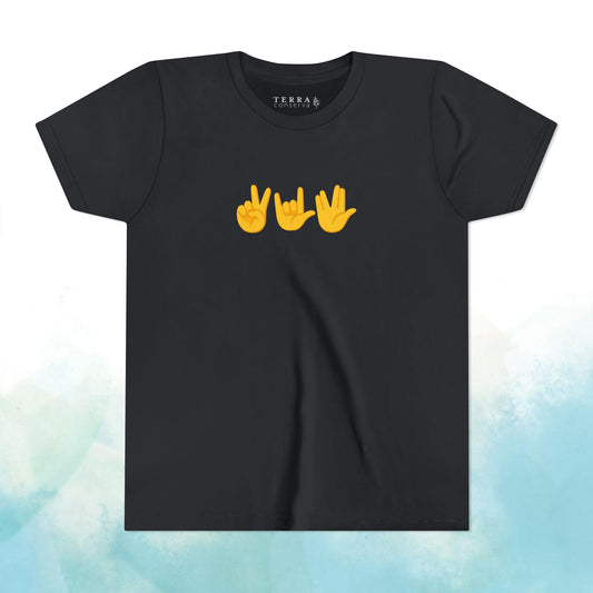Peace, Love, Live Long Emoji Short Sleeve Kids' T-Shirt (multicolors)