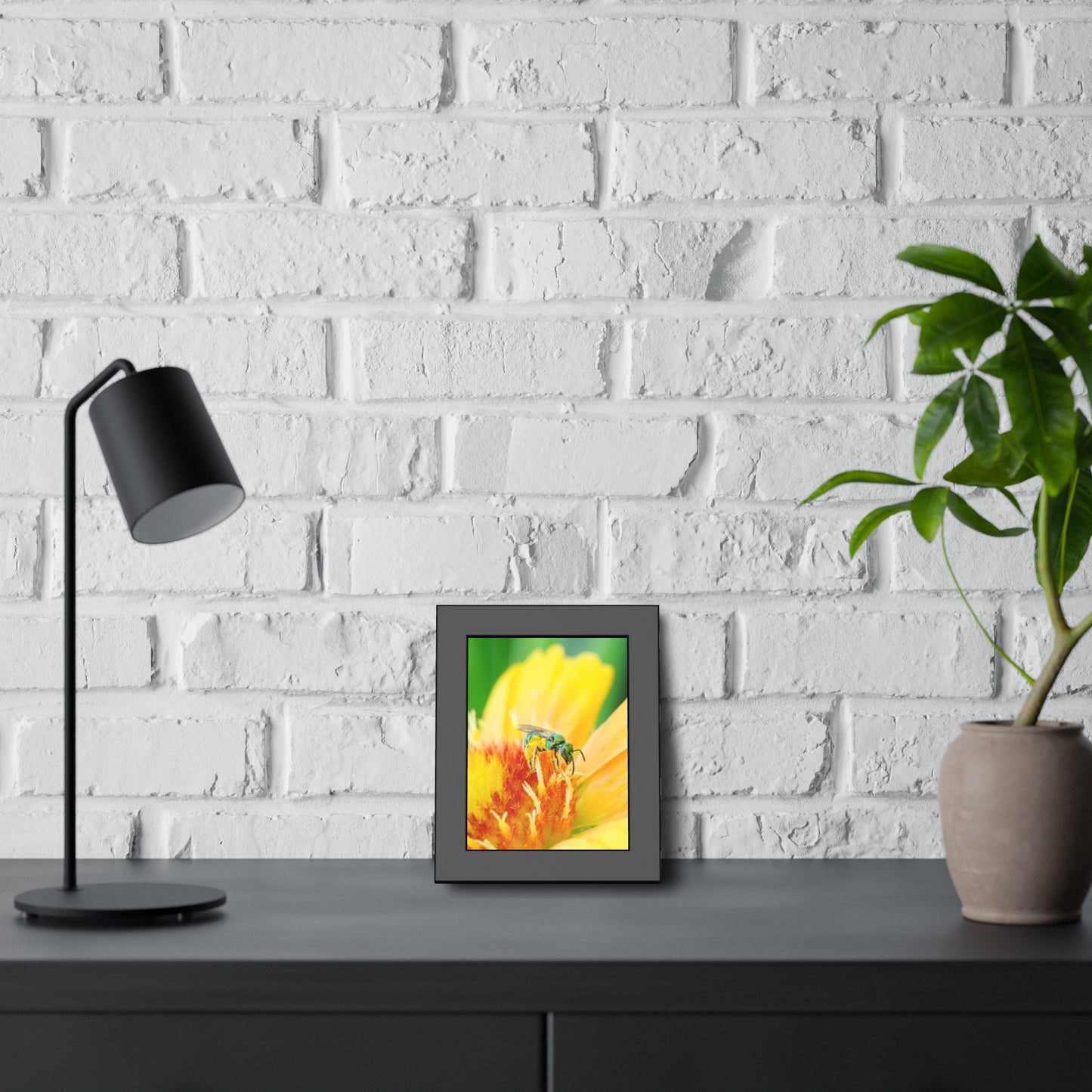 Metallic Green Bee Framed Print | Nature Photography