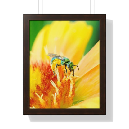 Metallic Green Bee Framed Matte Print