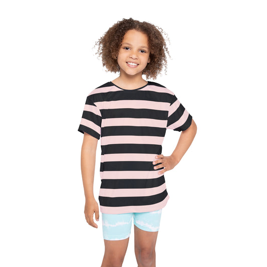 Gentle Pink + Black Stripes Kids' Poly Tee