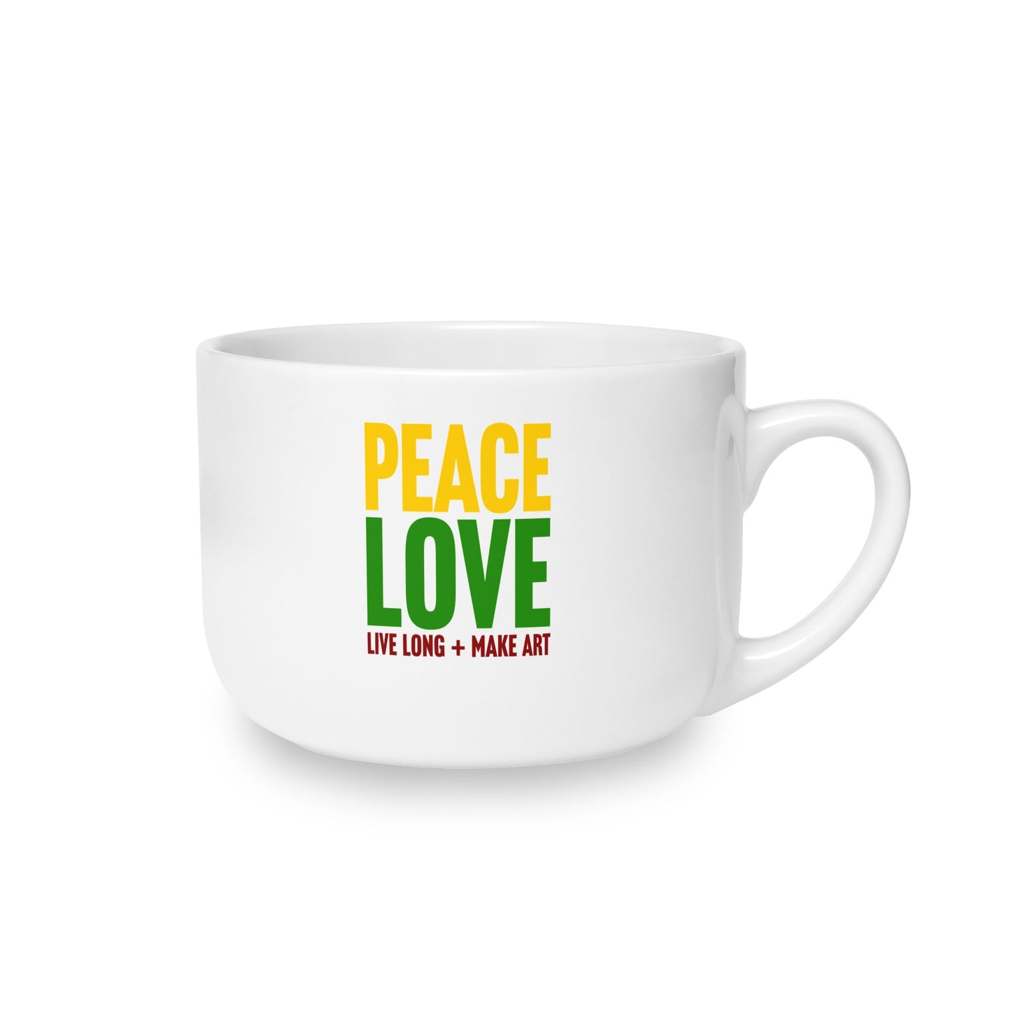 Peace, Love, Live Long + Make Art Emoji Large Ceramic Mug, 25oz