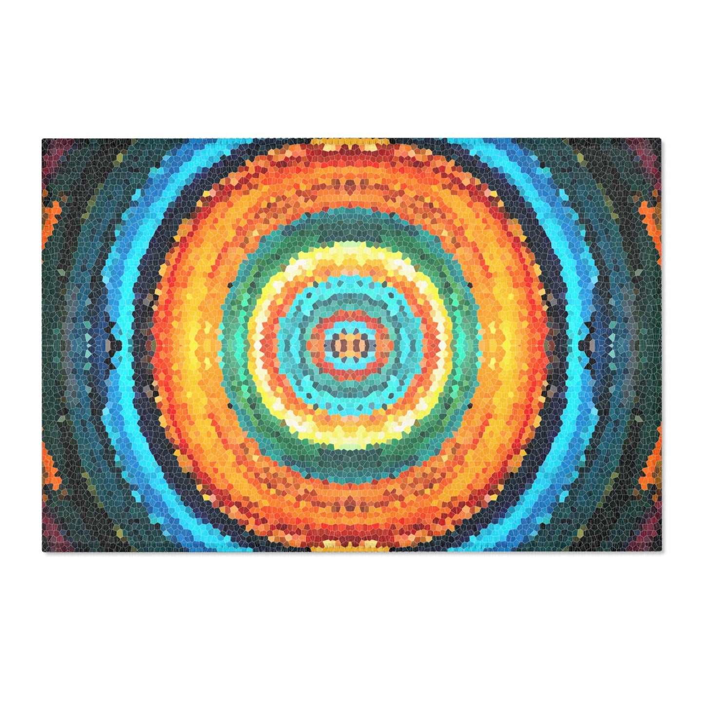 Pixel Mosaic Teal Orange Indoor Area Rug