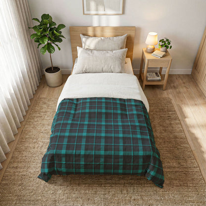 Muted Purple + Green Plaid 100% Cotton Comforter