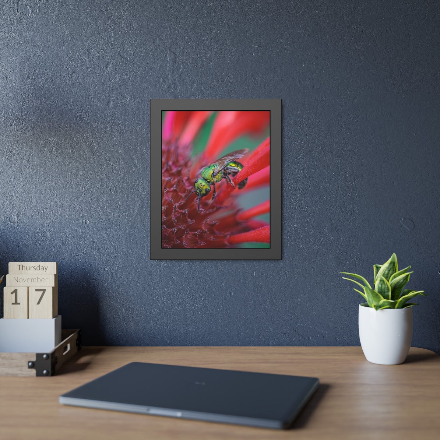 Beautiful Green Bee Framed Print | Nature Photography