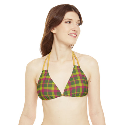 Muted Green + Pink Plaid String Bikini Set