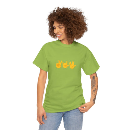 Peace, Love, Live Long Emoji Adult 100% Cotton T-Shirt (Multicolors)