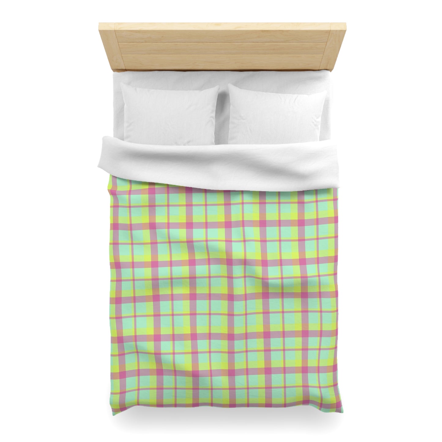 Neon Green + Pink Plaid Woven Duvet Cover