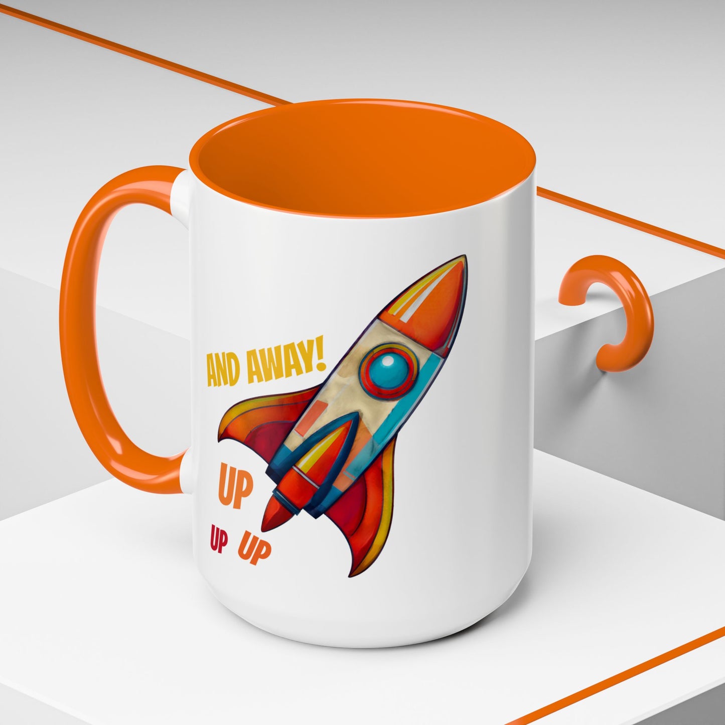 Rocket Ship Liftoff Colorful Ceramic Mug (11, 15oz)