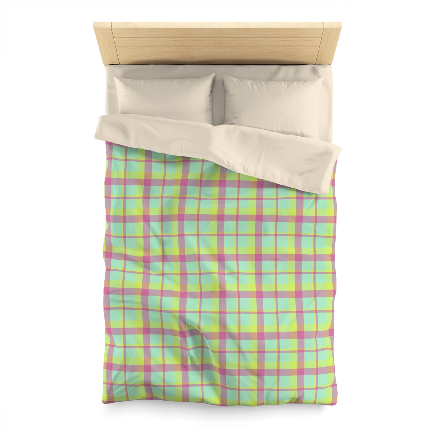 Neon Green + Pink Plaid Woven Duvet Cover