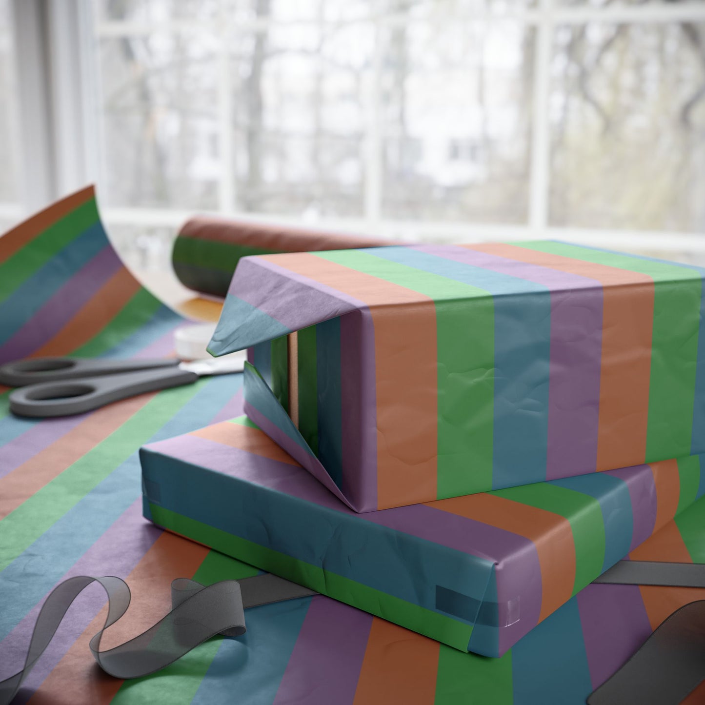 Muted Colorful Stripes Wrapping Paper Roll (3 sizes)