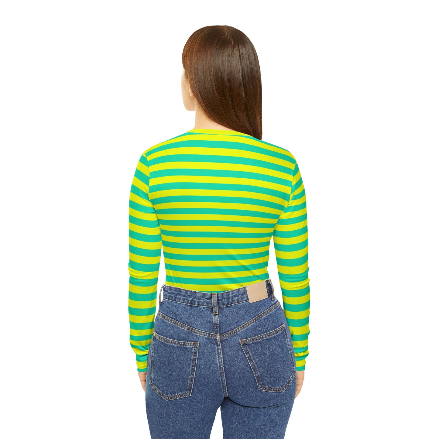 Lemon Lime Skinny Striped Women's Long Sleeve V-neck Shirt