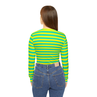 Lemon Lime Skinny Striped Women's Long Sleeve V-neck Shirt