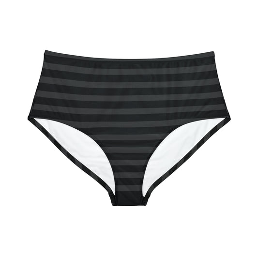 Black + Gray Stripes Women's Full Coverage Bikini Bottom