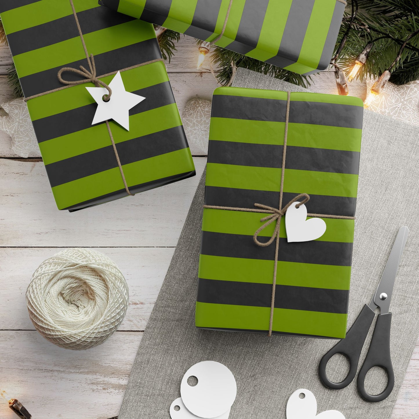 Avocado Green Striped Wrapping Paper Roll (3 sizes)
