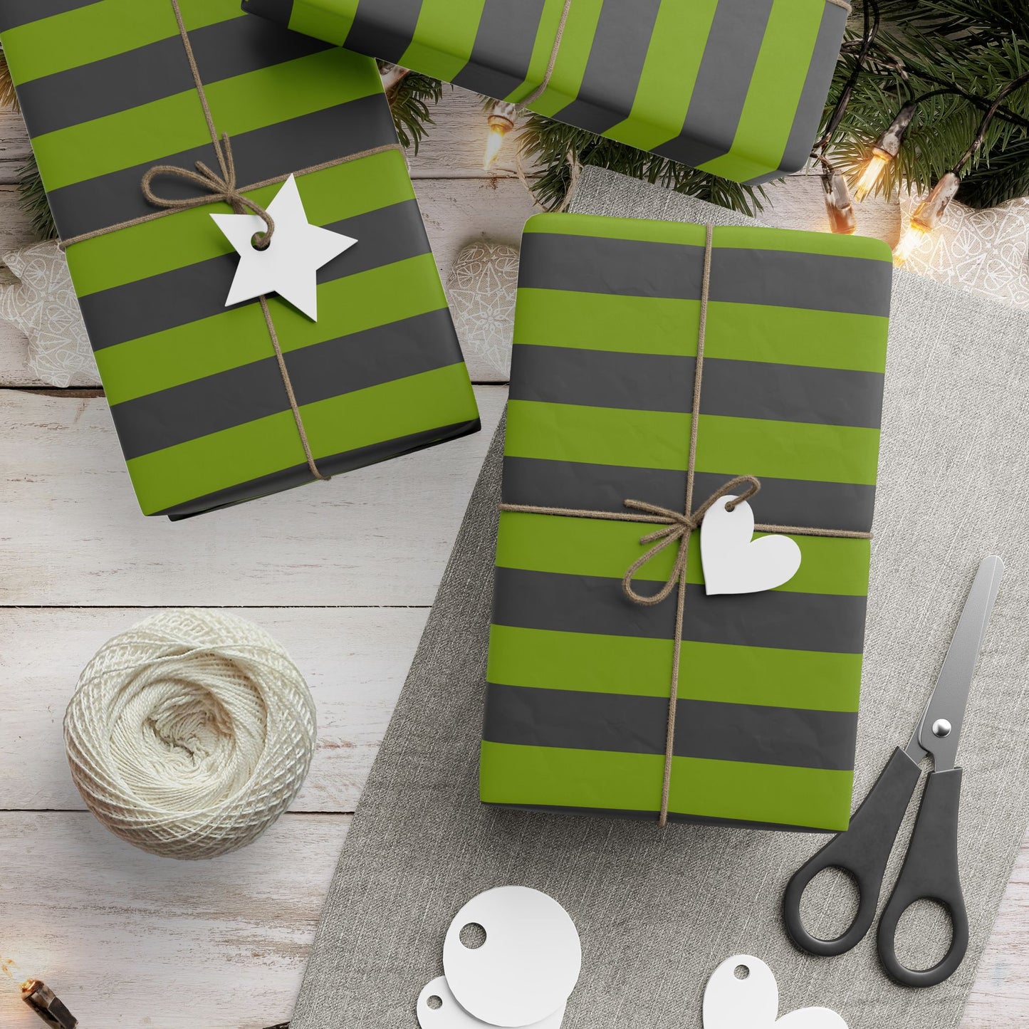 Avocado Green Striped Wrapping Paper Roll (3 sizes)
