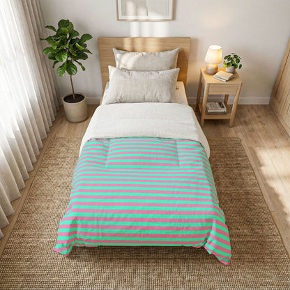 Pink + Teal Striped 100% Cotton Comforter