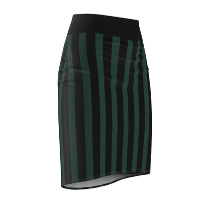 Dark Green + Black Striped Women's Pencil Skirt
