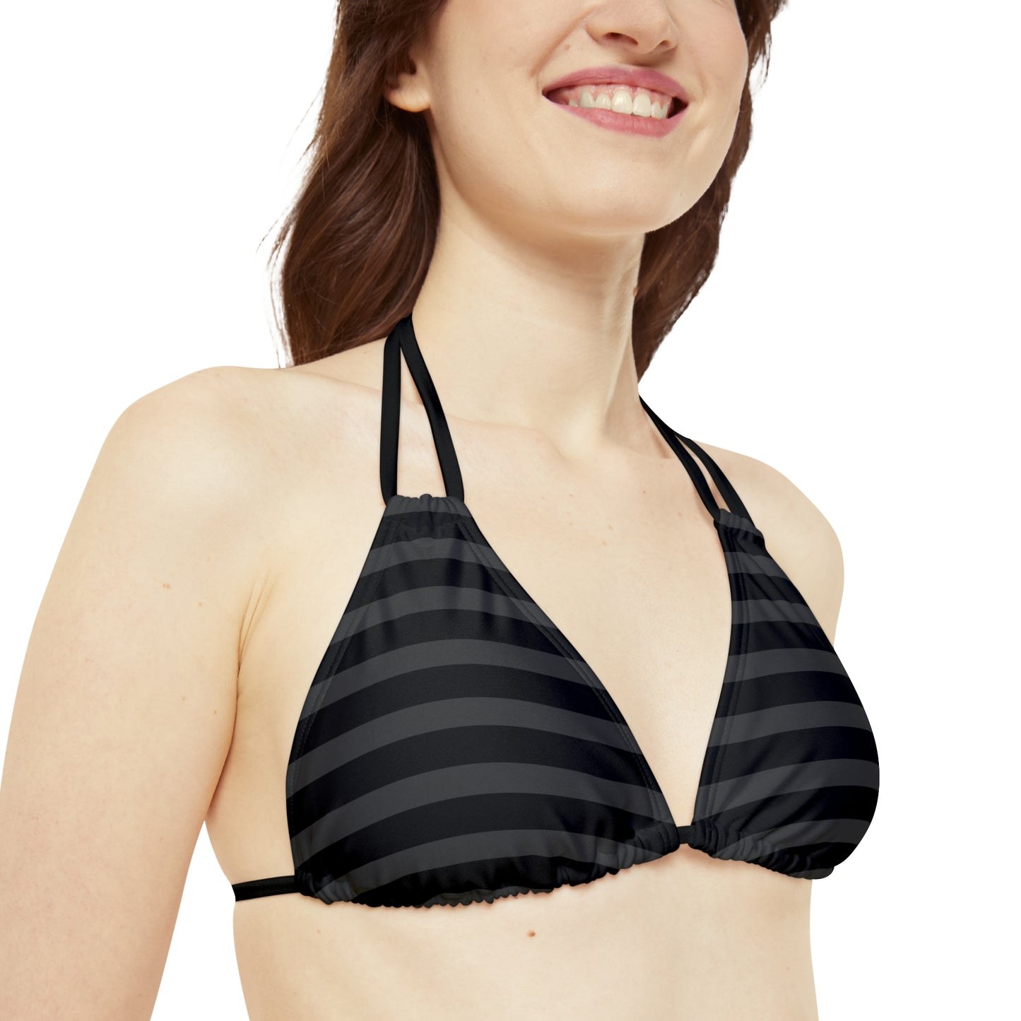 Black + Gray Stripes String Bikini Top