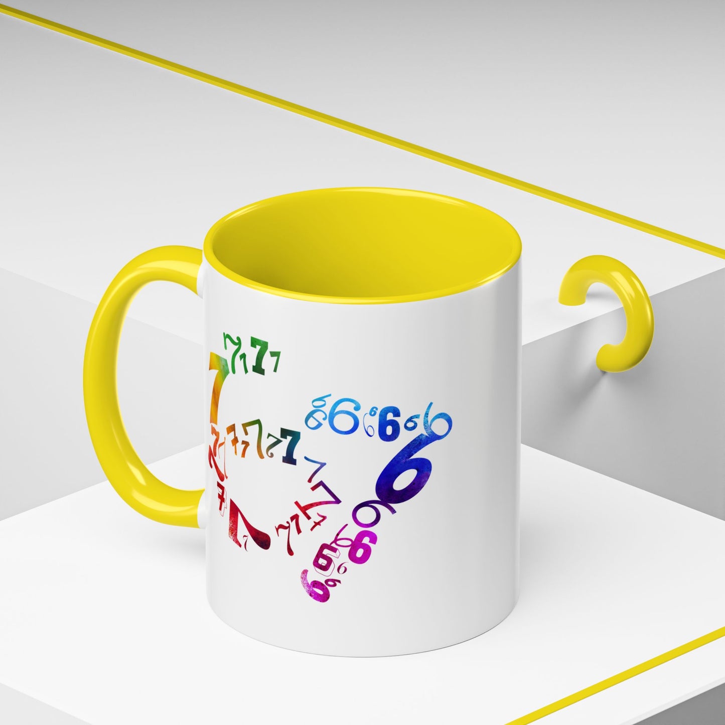 6-7 Meme Illusion Colorful Handle Ceramic Mug (11, 15oz)
