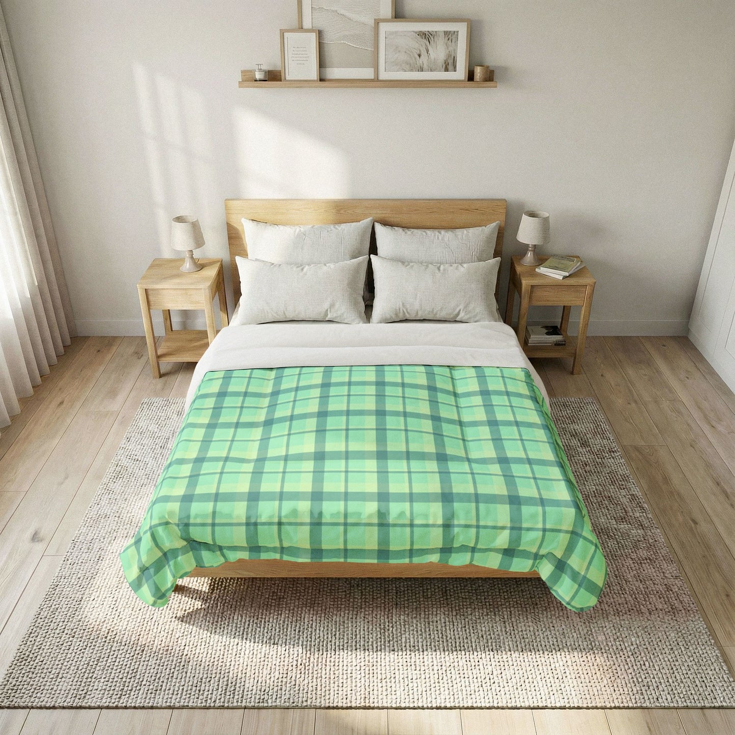 Minty Green Plaid 100% Cotton Comforter