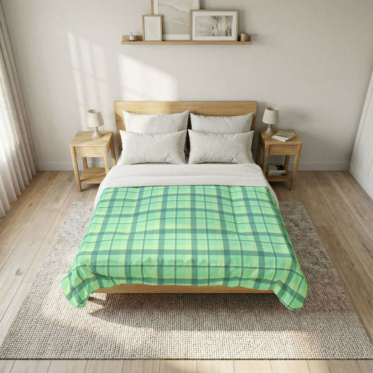 Minty Green Plaid 100% Cotton Comforter