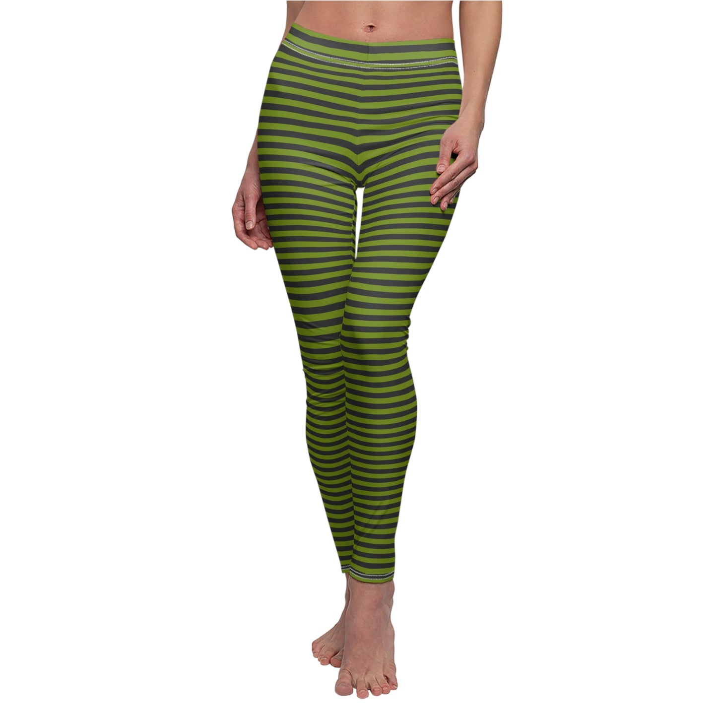 Avocado Green Skinny Striped Women's Super Soft Leggings