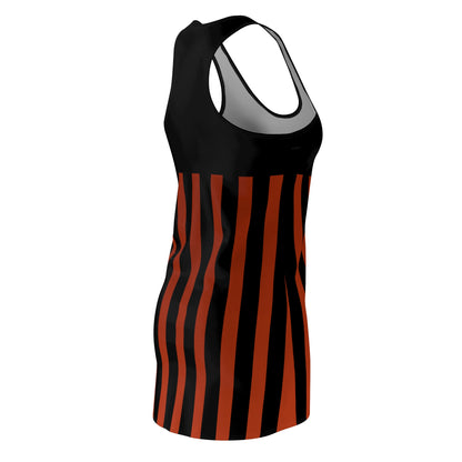 Earthy Red + Black Striped Slinky Women's Racerback Dress