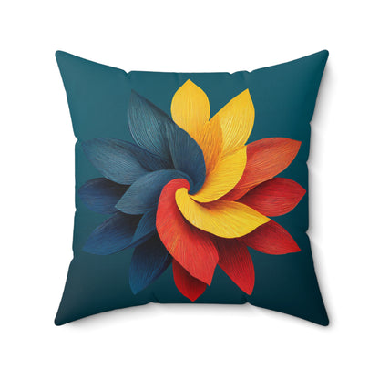 Red Blue Twisty Flower Double-Sided Faux Suede Throw Pillow