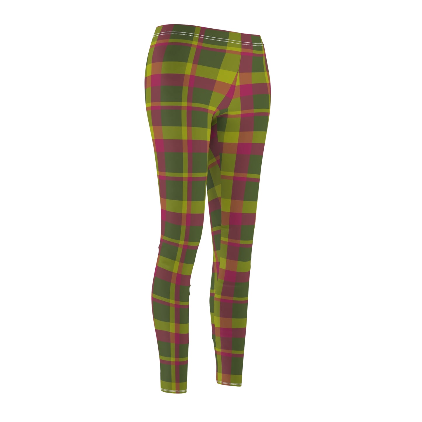 Muted Green + Pink Plaid Women's Extra Soft Brushed Suede Leggings