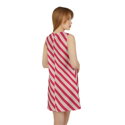 Diagonal Pink Stripes Sleeveless Trapeze Mini Dress