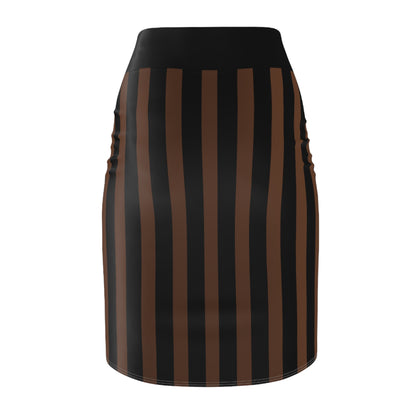 Brown + Black Striped Women's Pencil Skirt