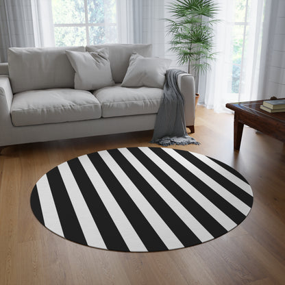 Black & White Striped Round Rug