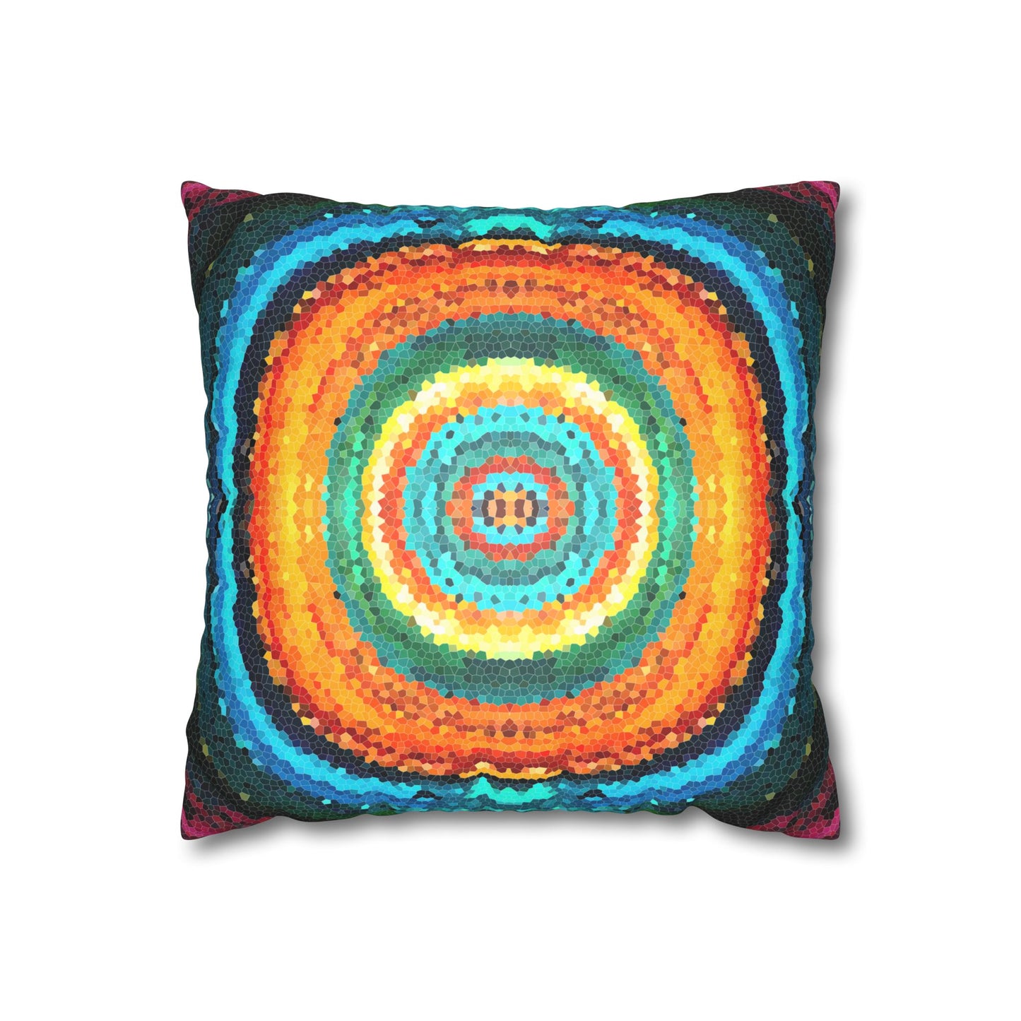 Pixel Mosaic Teal Orange Faux Suede Throw Pillow Case (multi sizes)