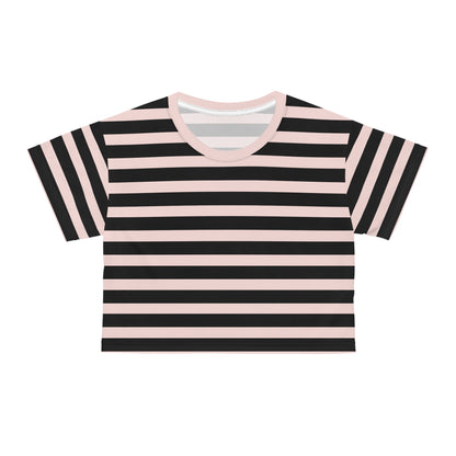 Gently Pink + Black Stripes Cropped Tee