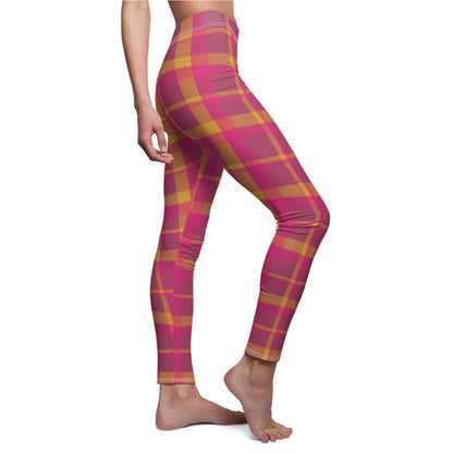 Pink + Yellow Plaid Women's Extra Soft Brushed Suede Leggings