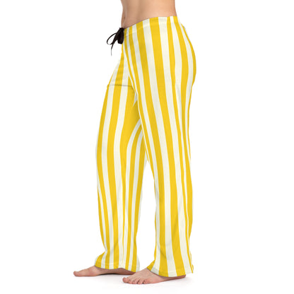 Lemony Yellow Vertical Striped Women's Pajama Pants