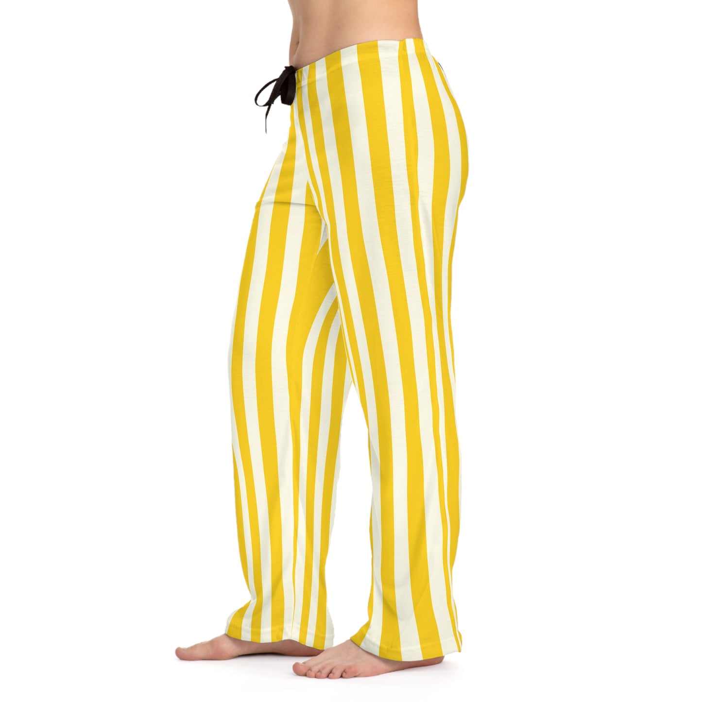 Lemony Yellow Vertical Striped Women's Pajama Pants