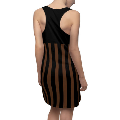 Brown + Black Striped Slinky Women's Racerback Dress