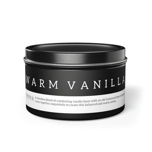 Warm Vanilla Scented Candle in Minimalist Black Steel Tin (2 sizes)