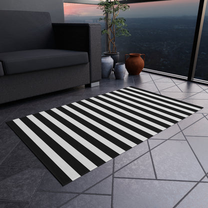 Black + White Striped Outdoor Rug