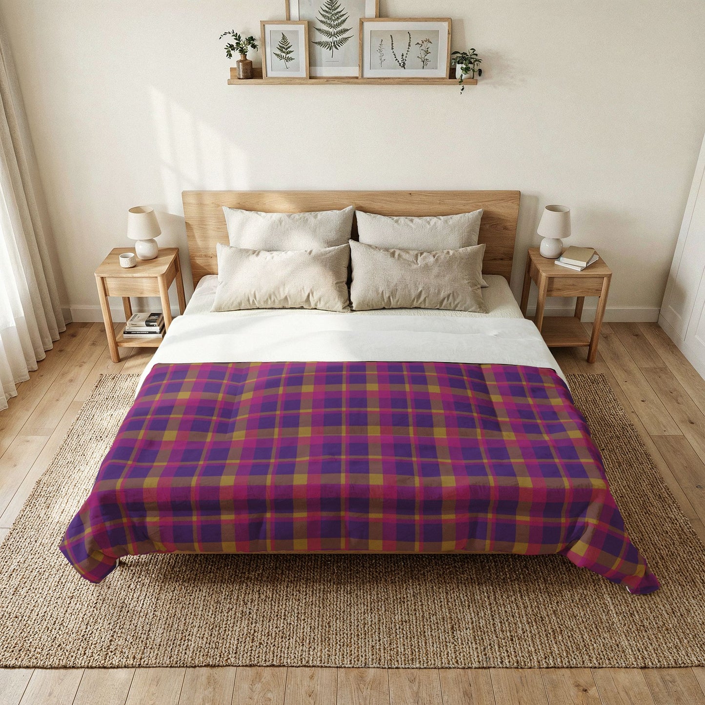 Yellow + Magenta Plaid 100% Cotton Comforter