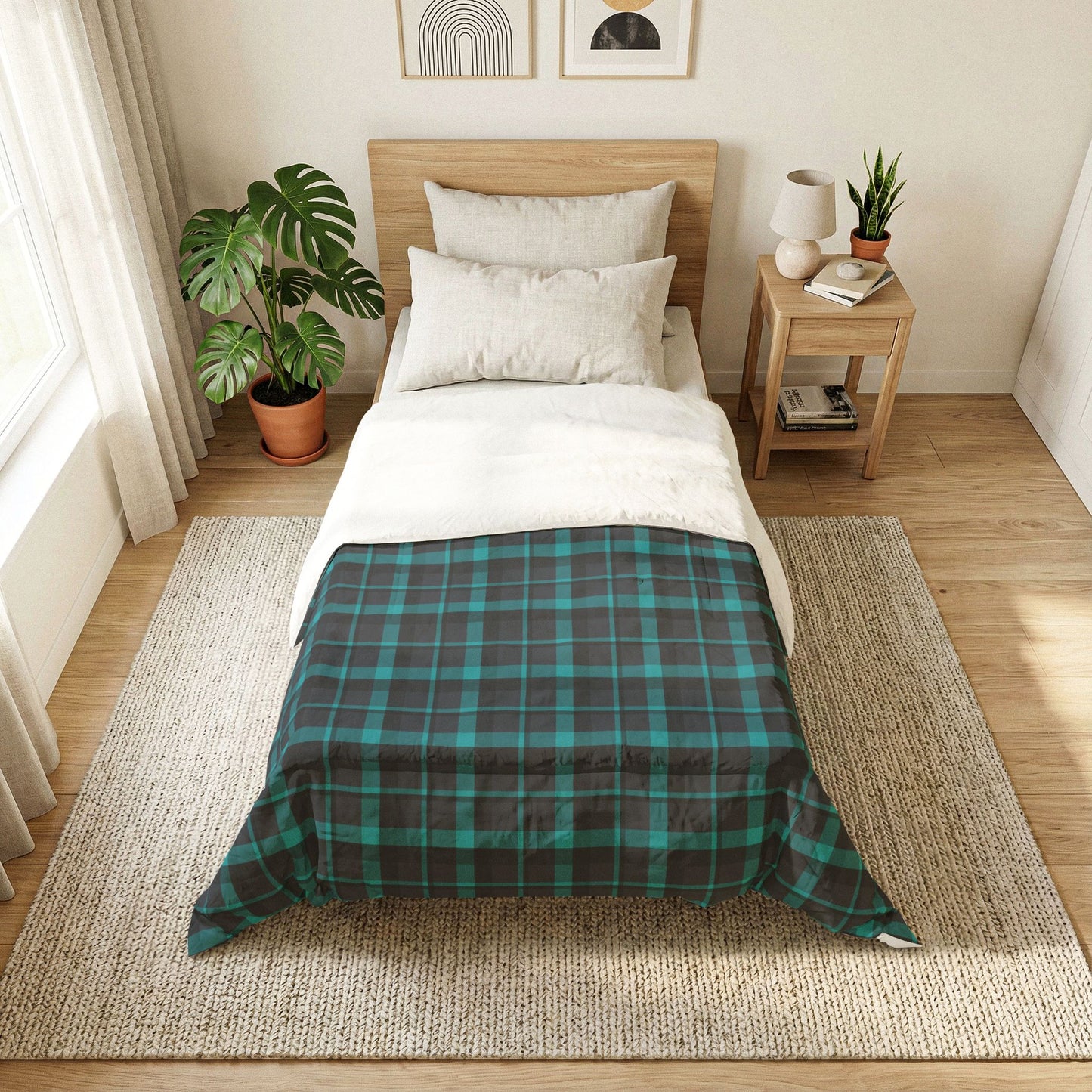 Muted Purple + Green Plaid 100% Cotton Comforter