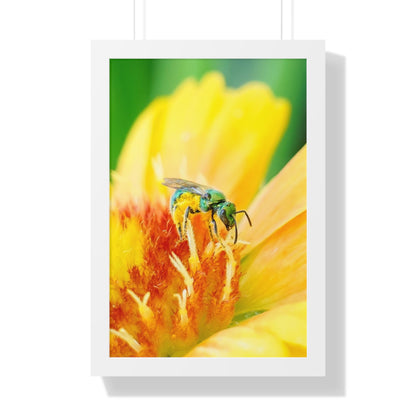 Metallic Green Bee Framed Matte Print