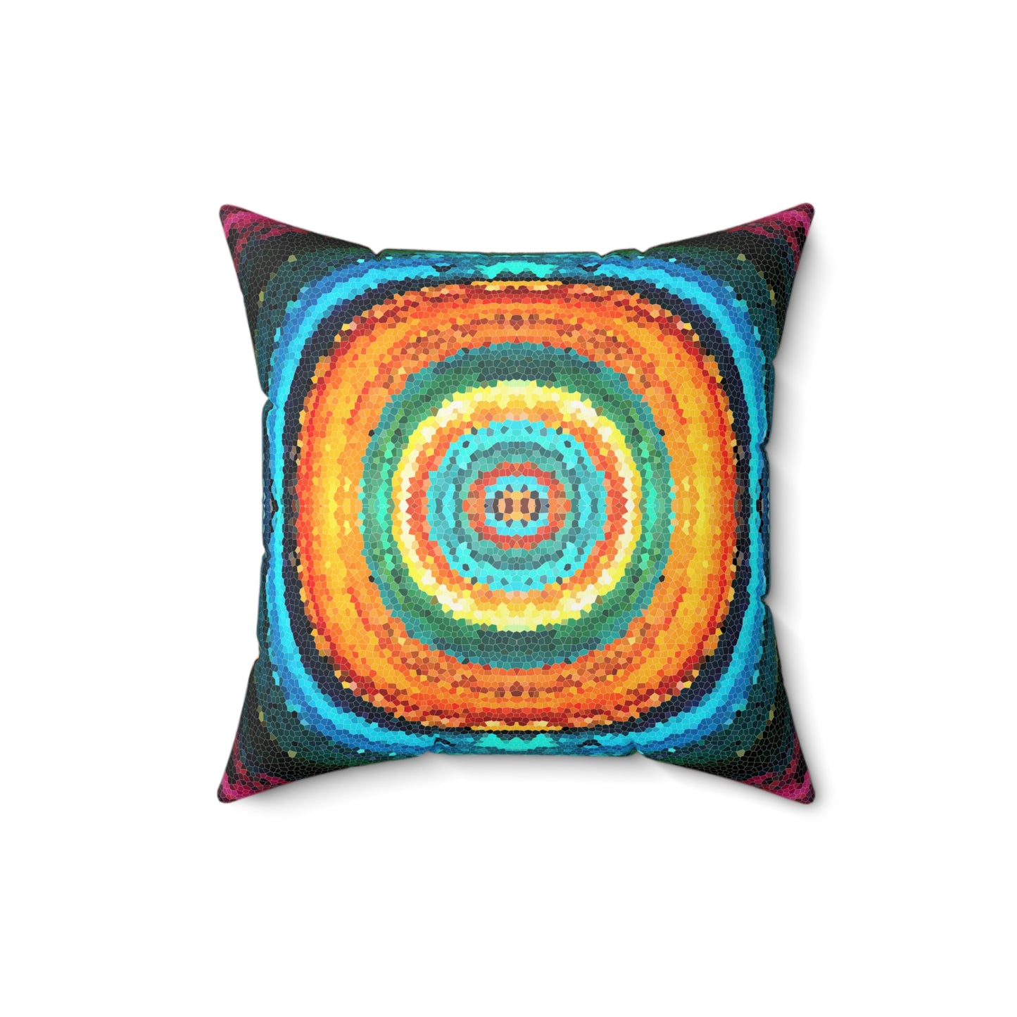 Pixel Mosaic Teal Orange Faux Suede Throw Pillow