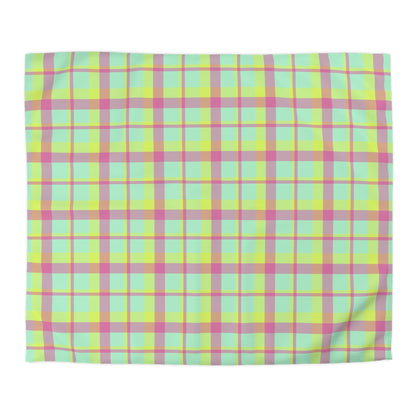 Neon Green + Pink Plaid Woven Duvet Cover