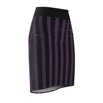 Purple + Black Striped Women's Pencil Skirt