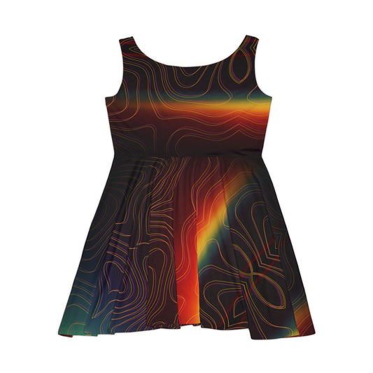 Dress with a colorful rainbow abstract pattern on a white background